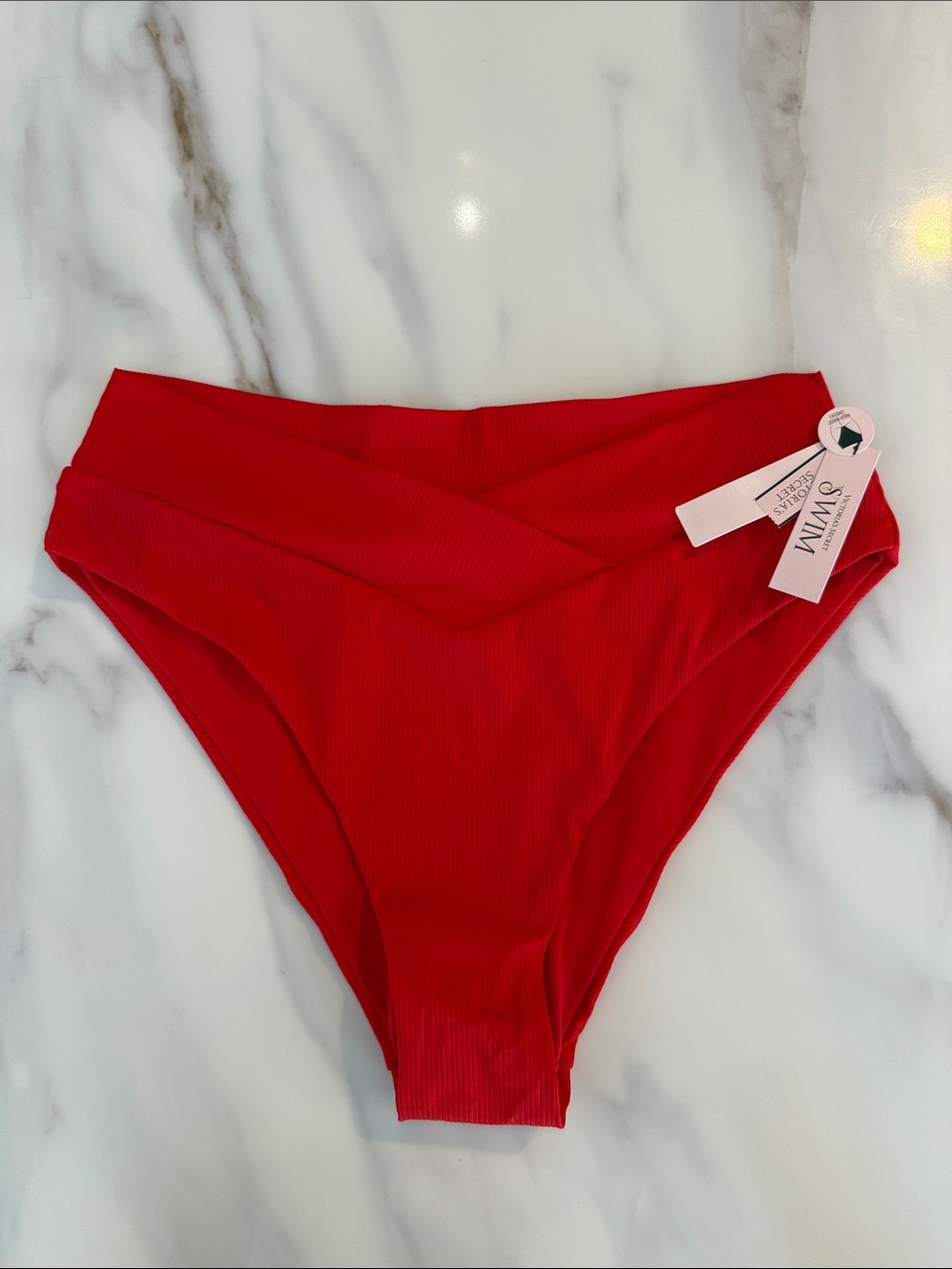 NEW Victoria's Secret V Front High Waist Bikini Bottoms Swimwear Large Red